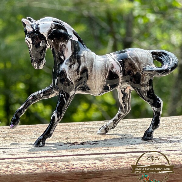 Breyer Stablemate Model Horse Custom Original Hand-painted One Of A Kind marble, black, baby pink, white, gray Warmblood g2