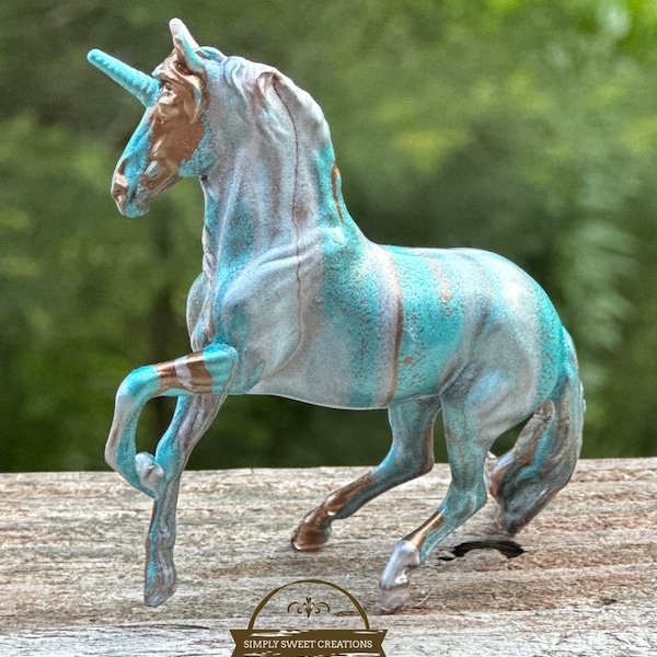 Breyer Stablemate Model Horse Custom One Of A Kind Hand-painted Mare & Foal Set blue, chocolate, white Alborozo