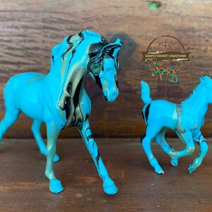 Breyer Stablemate Model Horse Custom One Of A Kind Hand-painted Mare & Foal Set Cantering Warmblood