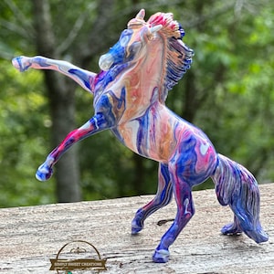 Breyer Stablemate Model Horse Custom Original Hand-painted One Of A Kind Metallic gold, white, pink, blue rearing andalusian