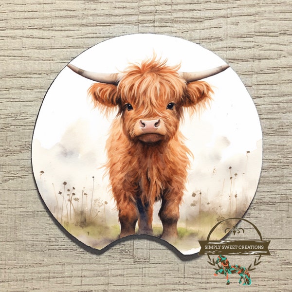 Highland Cow Lover Car Coasters, Fuzzy Cow Car Coaster, Cup Holders, Car Accessories, Vehicle Coasters, Cow Lover Gift, South Western Art