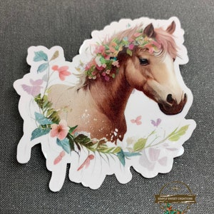 Autocollant de cheval, cheval Boho, autocollant pour ordinateur portable, autocollants de poney, autocollant de cheval mignon, décalque de cheval, tête de cheval, équestre, cheval de fleur, autocollants