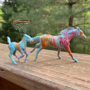 Breyer Stablemate Model Horse Custom Original Hand-painted One Of A Kind Mare and Foal Gift Set Thoroughbred G2