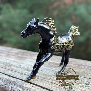 Breyer Stablemate Model Horse Custom Original Hand-painted One Of A Kind Black and Gold leaves Hand Painted endurance arabian