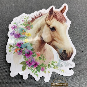 Autocollant de cheval, cheval Boho, autocollant pour ordinateur portable, autocollants de poney, autocollant de cheval mignon, décalque de cheval, tête de cheval, équestre, cheval de fleur, autocollants