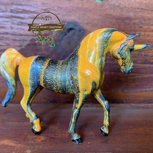 Breyer Stablemate Model Horse Custom Original Hand-painted One Of A Kind silver, yellow and white Crackled Walking Arabian