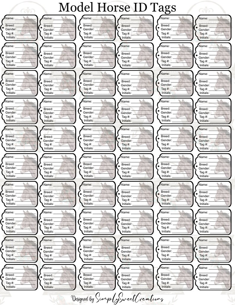 Model Horse Printable ID Tags Breyer Horse Identification Etsy