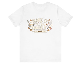 T-shirt met korte mouwen, 100% katoen, unisex, met grafische print van een bakthema.