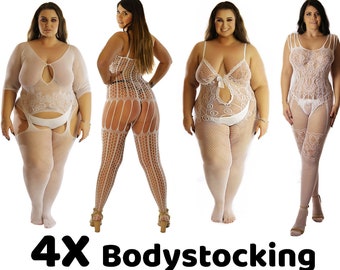 4x Bodystockings Red, White, Black, Wedding Lingerie, Plus Size Sexy  Underwear Fishnet Crotchless Bodysuit Open Crotch BBW Gothic -  Canada