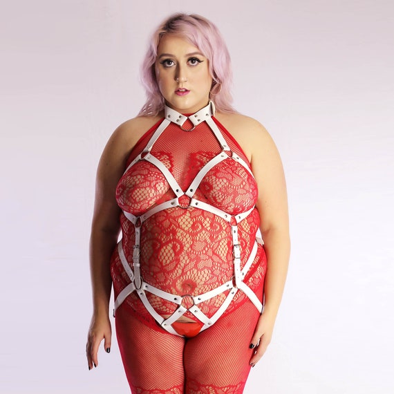 Sexy Plus Size Women Red Leather Lingerie Set
