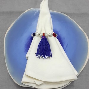 Pearl & Evil Eye Napkin Rings (Set of 6) - Handmade Table Decor