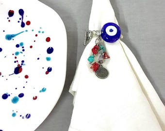 Napkin Ring Wedding Table Decor , Guest Favor , Evil Eye Bracelet