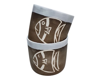 Handmade Ceramic Mug with Fish ,Fathers Day Gift, Gift for Fisherman