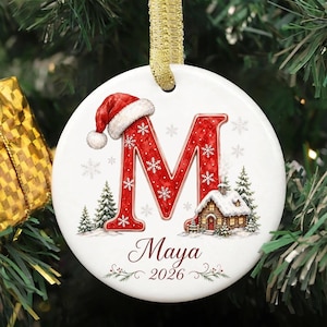 Custom Ornament, Ceramic Monogram Keepsake, 2.75-Inch Year Dated Christmas