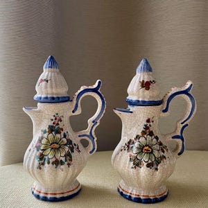 Coppia Ampolle Olio e Aceto Volpi Deruta Ceramica Italiana Vintage Vintage Italian Pottery Oil Vinegar Cruet Set DerutaGift Idea
