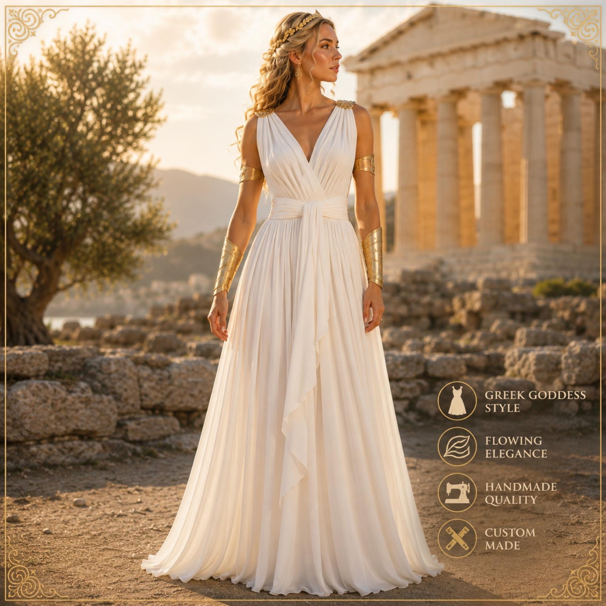 white flowy goddess dress Greek aphrodite greek goddess wedding dress