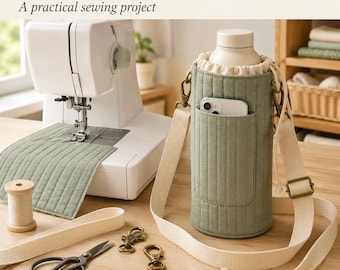 Everyday Bag and Bottle Holders PDF Sewing Pattern, Adjustable Strap, Outer Pocket Design