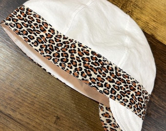 Leopard Print Welding Cap | Handmade 6 panel Welder Hat | Brown Leopard Pipefitter Cap | Custom Size Welding Hat