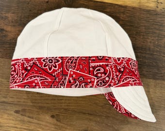 Handcrafted Welding Cap: Comfortable, Durable Fit (Red Bandana Trim)