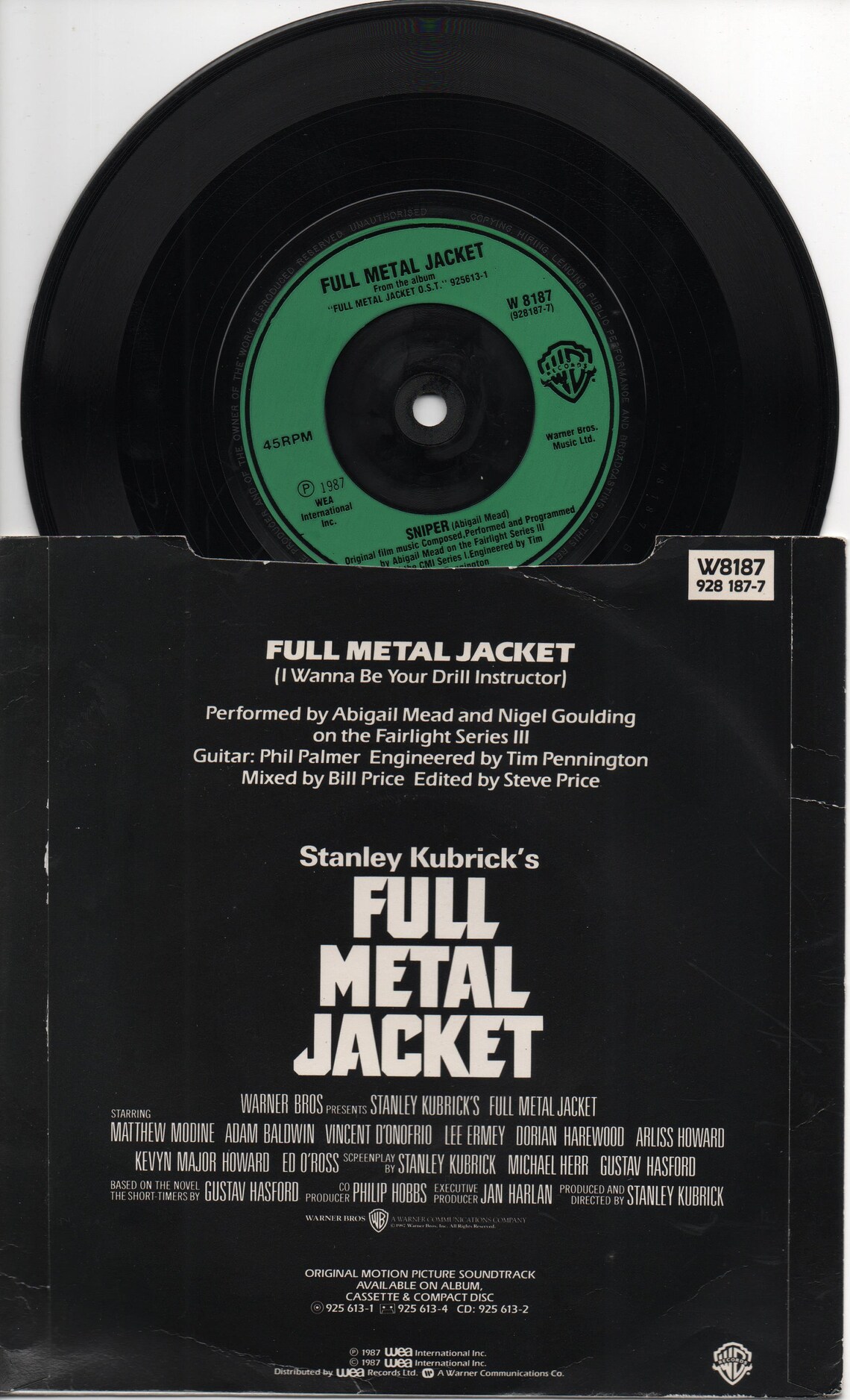 Abigail Mead & Nigel Goulding - Full Metal Jacket 1987 UK Original 7" 45rpm Vinyl Record W8187, foto 2 di 2