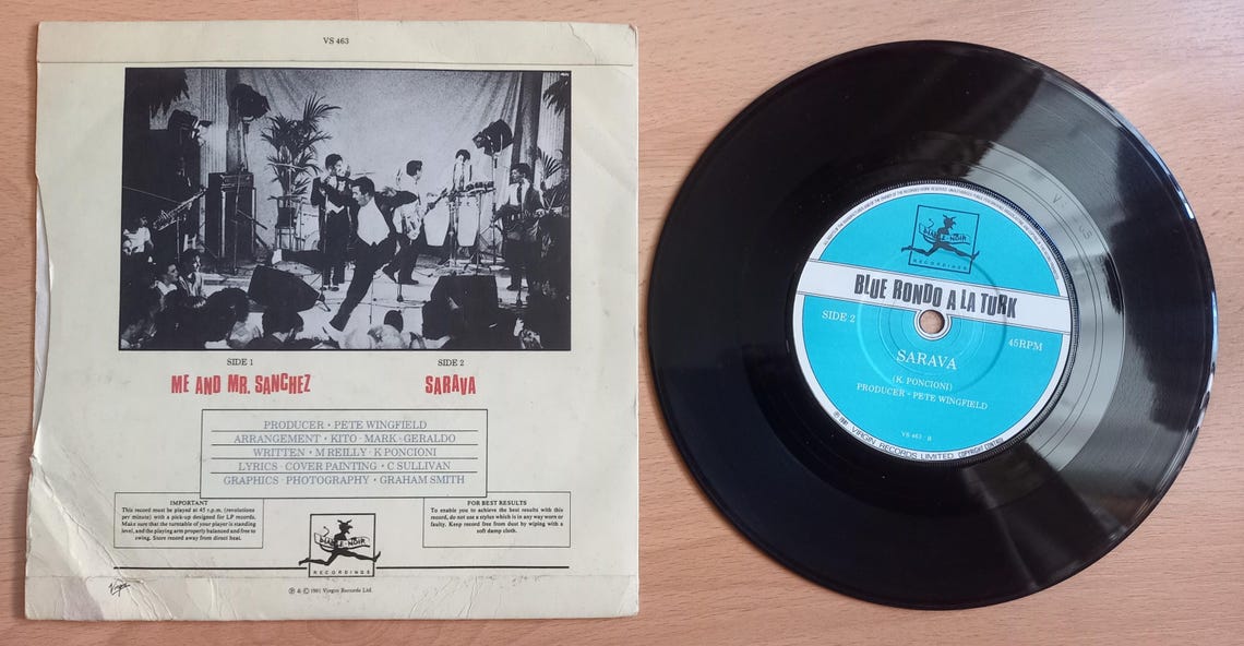 Blue Rondo A La Turk - Me And Mr. Sanchez 1981 UK Issue Original 7" 45 rpm Vinyl Single Record VS463, foto 2 di 2