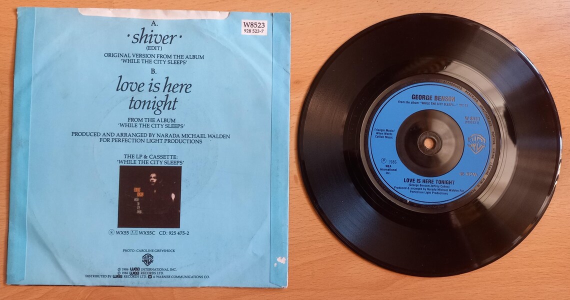 George Benson - Shiver 1986 Uk Original 7" 45rpm Vinyl Single Record W8523, foto 2 di 2
