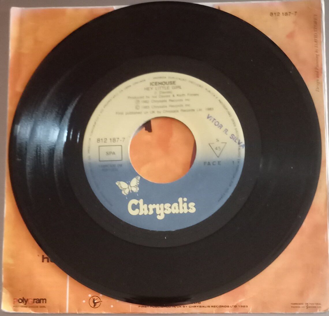 Icehouse "Hey Little Girl" 1983 Portugal 7" 45 RPM Single Vinyl Record, foto 2 di 4