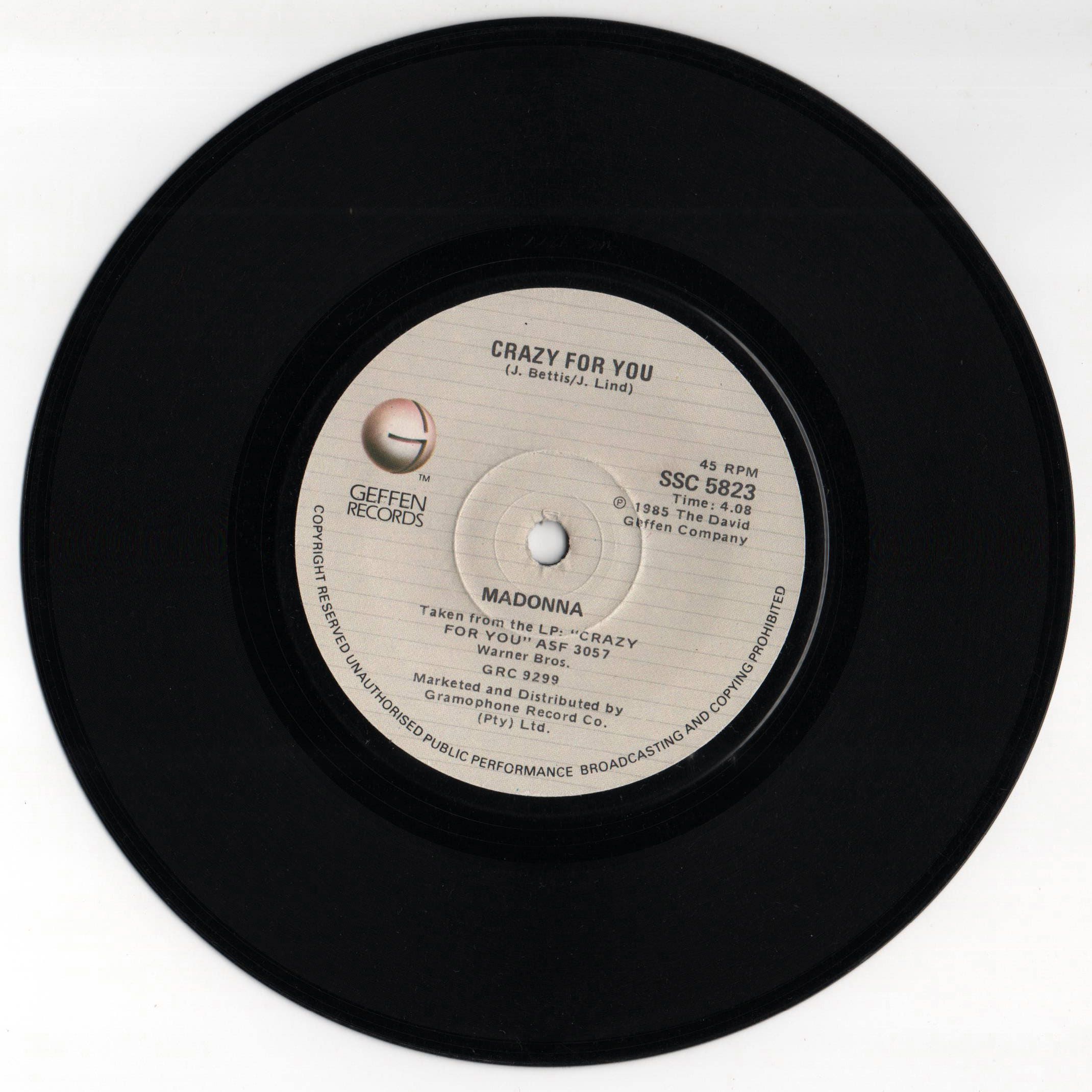Madonna Crazy For You 1985 South Africa Issue Rare Original 7 45rpm Vinyl Single Record Pop Dance 80s Music Vision Quest Film Ssc53 Madonna Crazy For You 1985 South Africa Issue Rare Original 7 45rpm Vinyl Single Record Pop Dance 80s Music Vision Quest Film Ssc53