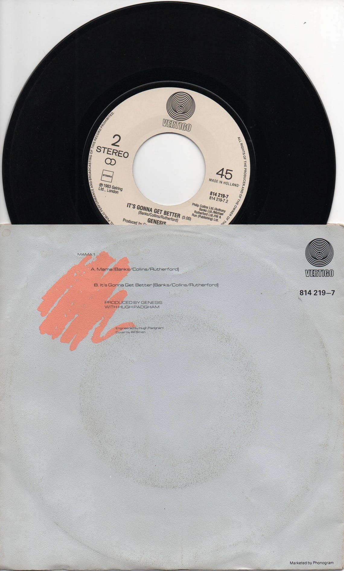 Genesis - Mama 1983 Dutch Issue 7" 45 rpm Vinyl Record 8142197, foto 2 di 2