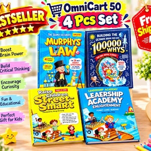 May include: A four-piece book set titled Murphy's Law, 100000 Whys, Raise Children Street-Smart, and Leadership Academy Enlightenment. The books feature colorful illustrated covers with cartoon characters, educational text, and scientific themes.