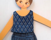 Tank top and pants girl or boy cotton blue indigo block print, lined with plain cotton
