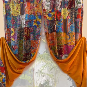 Multicolored PATCHWORK CURTAIN custom-made curtain cotton curtain with solid color lining to match the patchwork