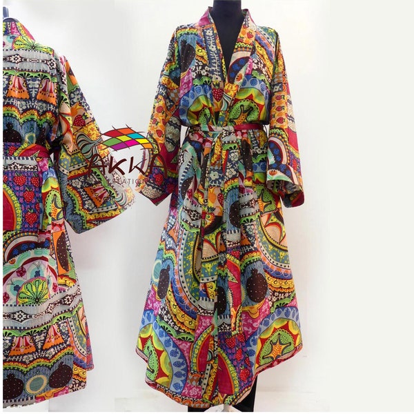 Long multicolored kimono with fruit patterns for men or women, all sizes possible