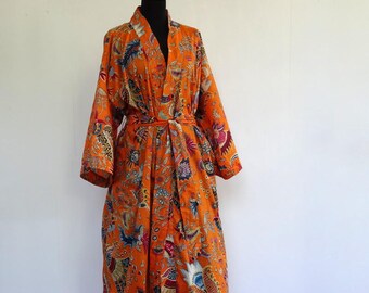 Kimono dressing gown orange and multicolored designs pailsley