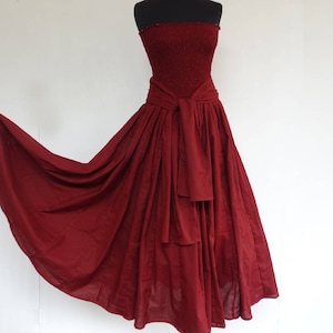 BANDEAU bustier dress in cotton with smocked top on a wide-sided skirt Bustier summer dress Floral print bustier evening dress