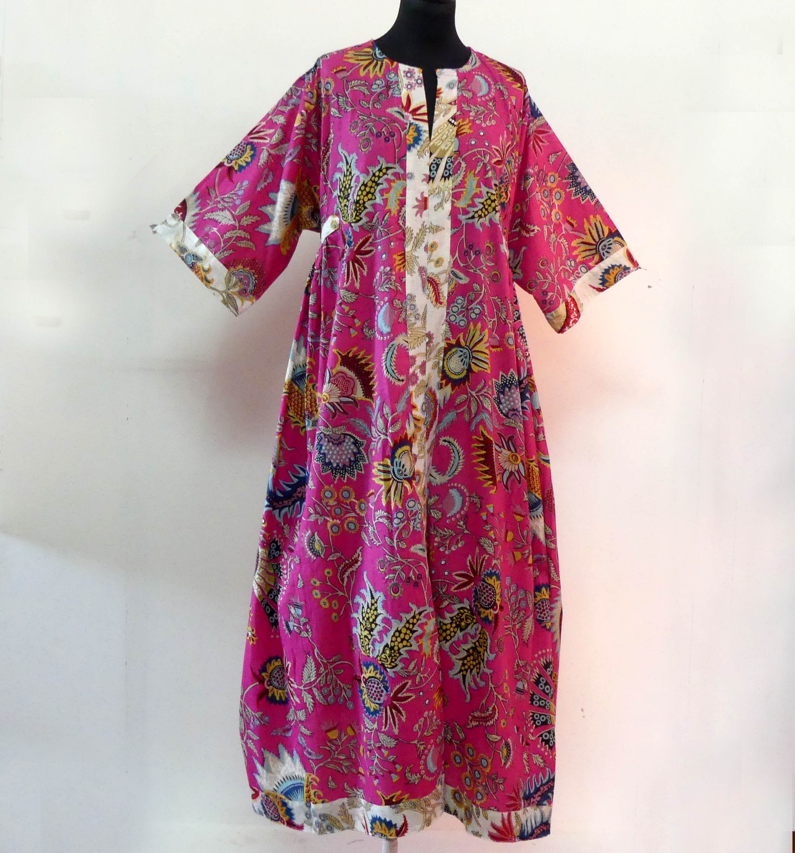 Long Flowing Kaftan Khatan Dress in Pink Printed Cotton | Etsy