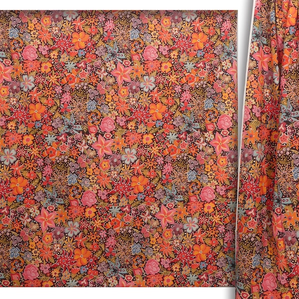 TOILE CANVAS COTON imprimé digital fleurs  multicolore en grande largeur 150 cm 59 inches,multi