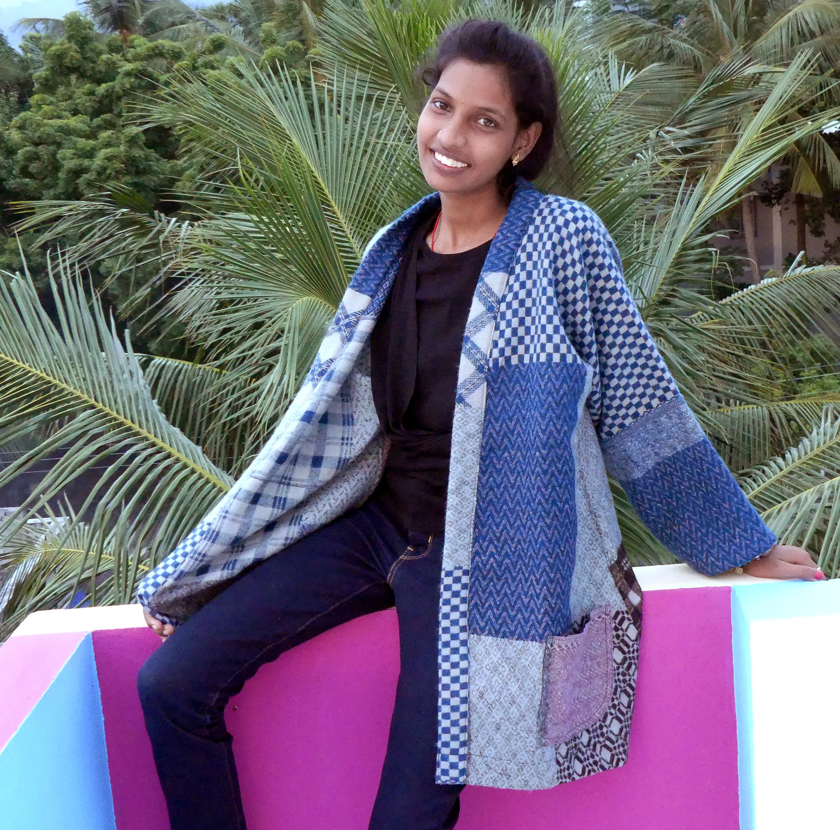Reversible Blue and Gray Kimono Jacket 