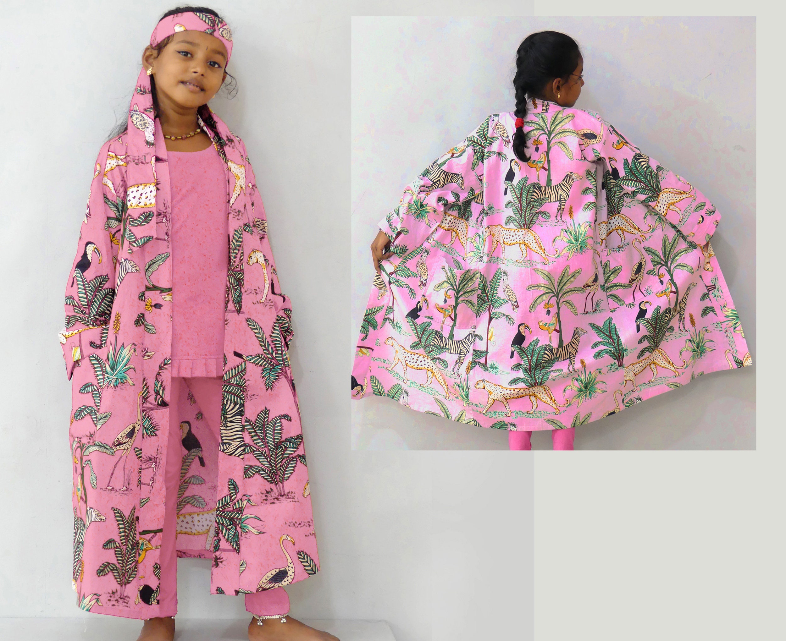 De feuilles Robes de Chambre Enfants en Flannel Peignoir à Capuche Kimonos Motif Imprimé Animal Mignon Souple Garçon Fille 