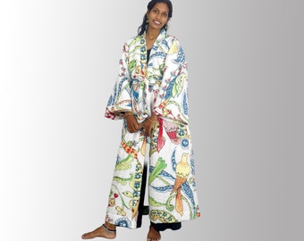 Printed Cotton Quilted Dressing Gown Plain Lined Kimono Quilted Dressing Gown Unisex All Sizes Dressing Gown