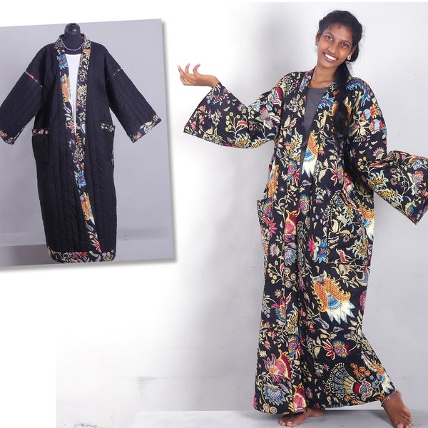 Printed cotton QUILTED DRESSING GOWN plain lined kimono robe padded robe big size dressing gown unisex