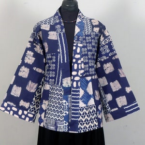 SHORT KIMONO  blue indigo jacket for men or women kimono short jacket lined cotton jacket Unisex jacket mid season jacket