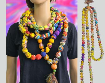 Maxi large bead necklace in floral and multicolored Shalimar cotton fabric