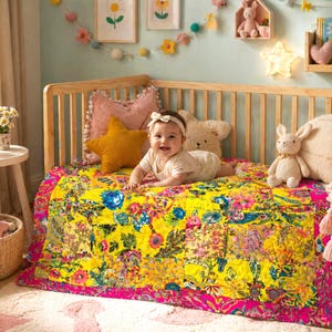 Foam Baby Blanket 110x110 cm | Quilted Cotton Patchwork Play Mat | Soft Padded Baby Blanket | Reversible Nursery Blanket