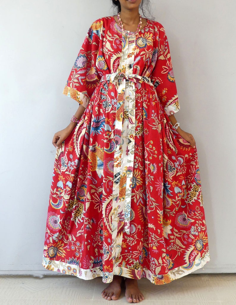 Longue robe d'intérieur kaftan ample en coton léger motif | Etsy