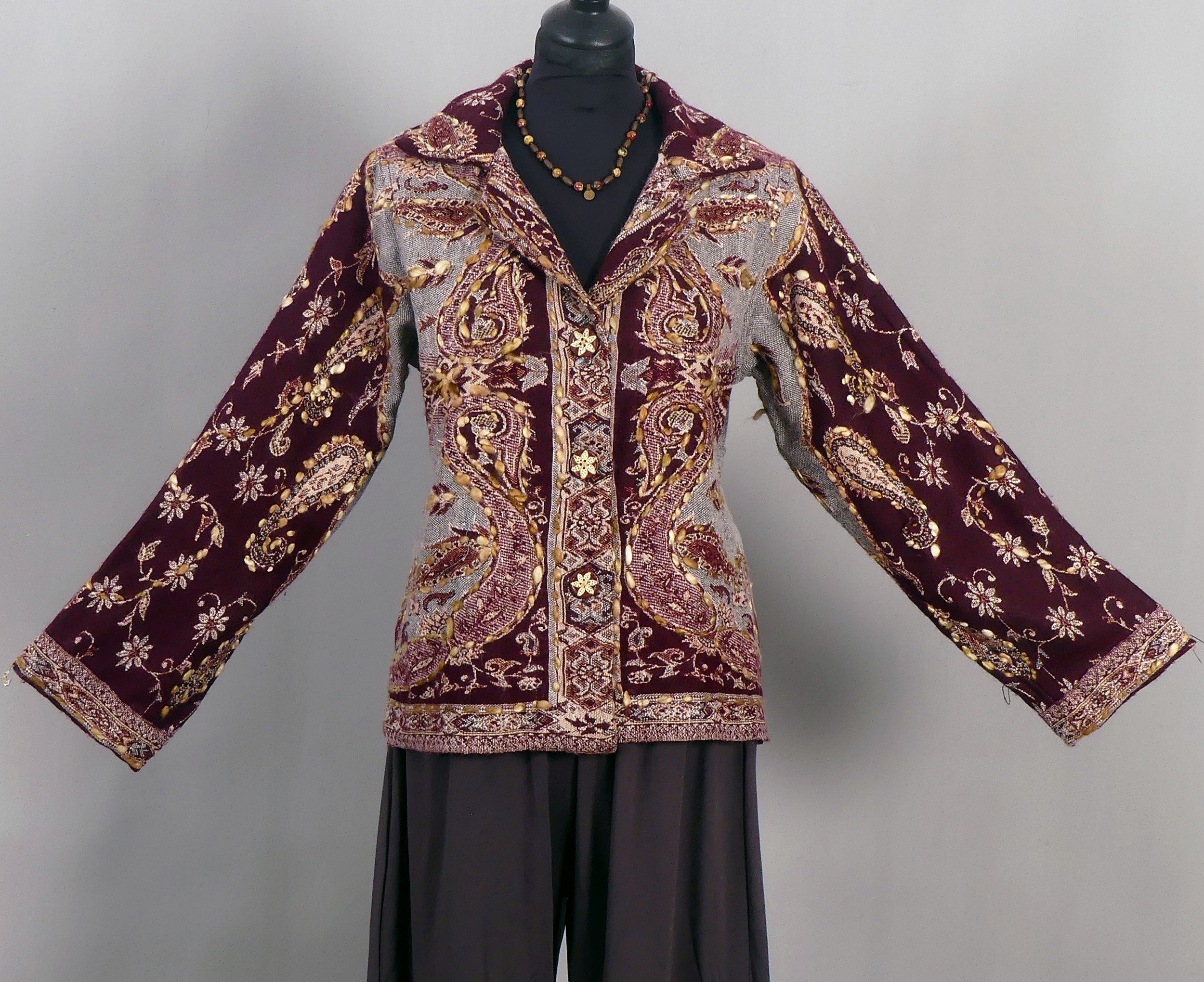 VESTE COURTE FEMME Bordeaux Veste acrylique mi saison chaude et douce Veste a motifs ethniques Etsy France