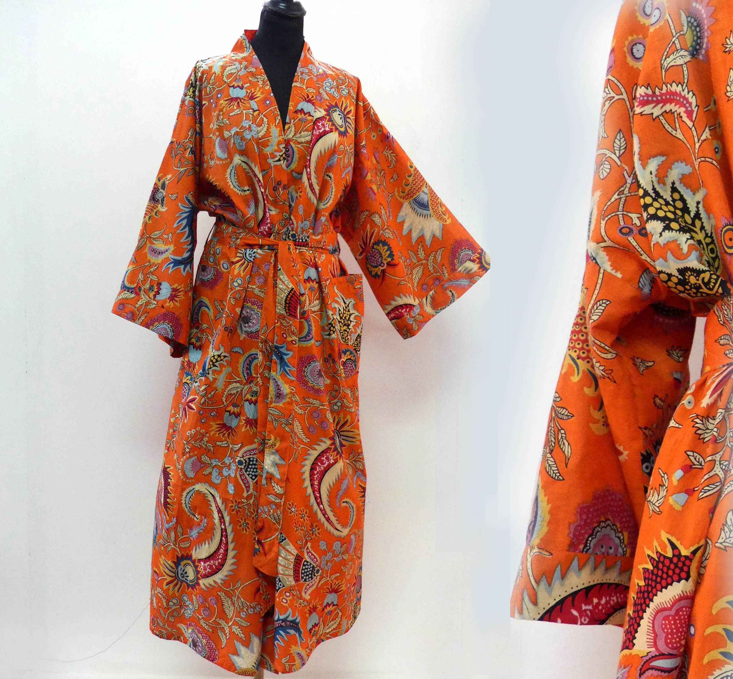 Toestand strand Dwars zitten Orange and multicolored kimono dress with paisley designs - Etsy België