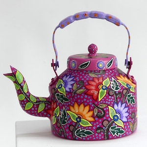 THÉIÈRE EN ALUMINIUM recyclé peint à la main boho Tea Pot Peinture sur théière décorative théière peinte bouilloire théière,multi