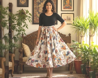 White Paisley 45 Panel Maxi Skirt 90 cm, Boho Cotton Skirt, Elastic Waist Skirt, Flowy Long Skirt, Handmade Festival Skirt