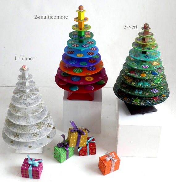 Mini Sapin De Noël En Bois Avec Décorations Suspensions - ROSENICE - Vert - 25,5 Cm